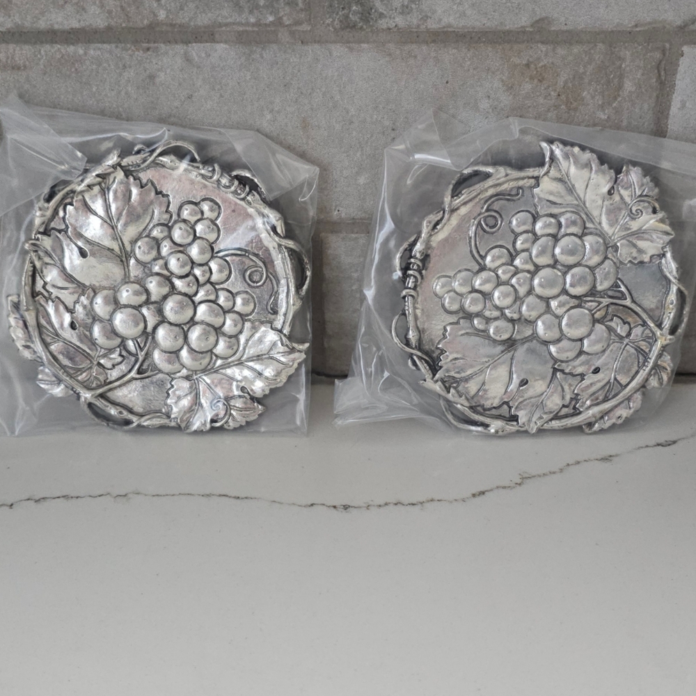 Arthur Court Solid Metal Grape Coasters Set of 2.